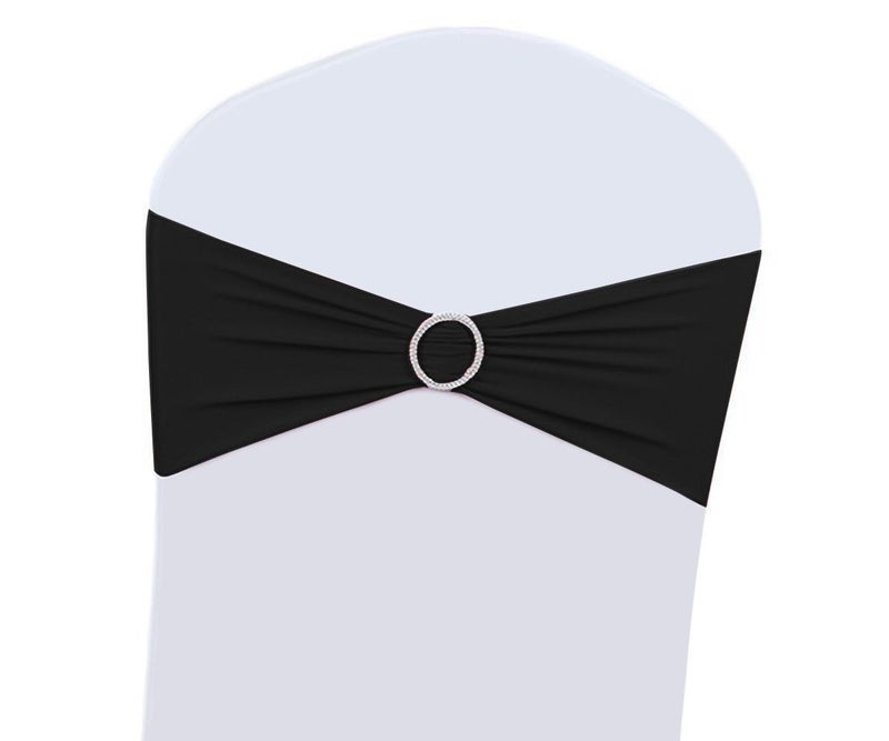 Boshen 100PCS Wedding Chair Decorations Stretch Chair Bows and Sashes for Party Ceremony Reception Banquet Spandex Chair Covers slipcovers (100, Black) - Image 1